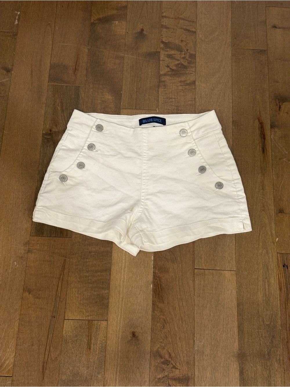 Blue Spice Cream High-Waist Sailor Button Shorts
